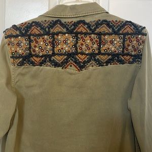 Sanctuary army green shirt size M with boho mirrored detail on back